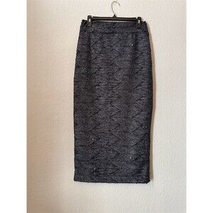 Womens Skirt Size M Black Textured Chevron Pencil Long Lined